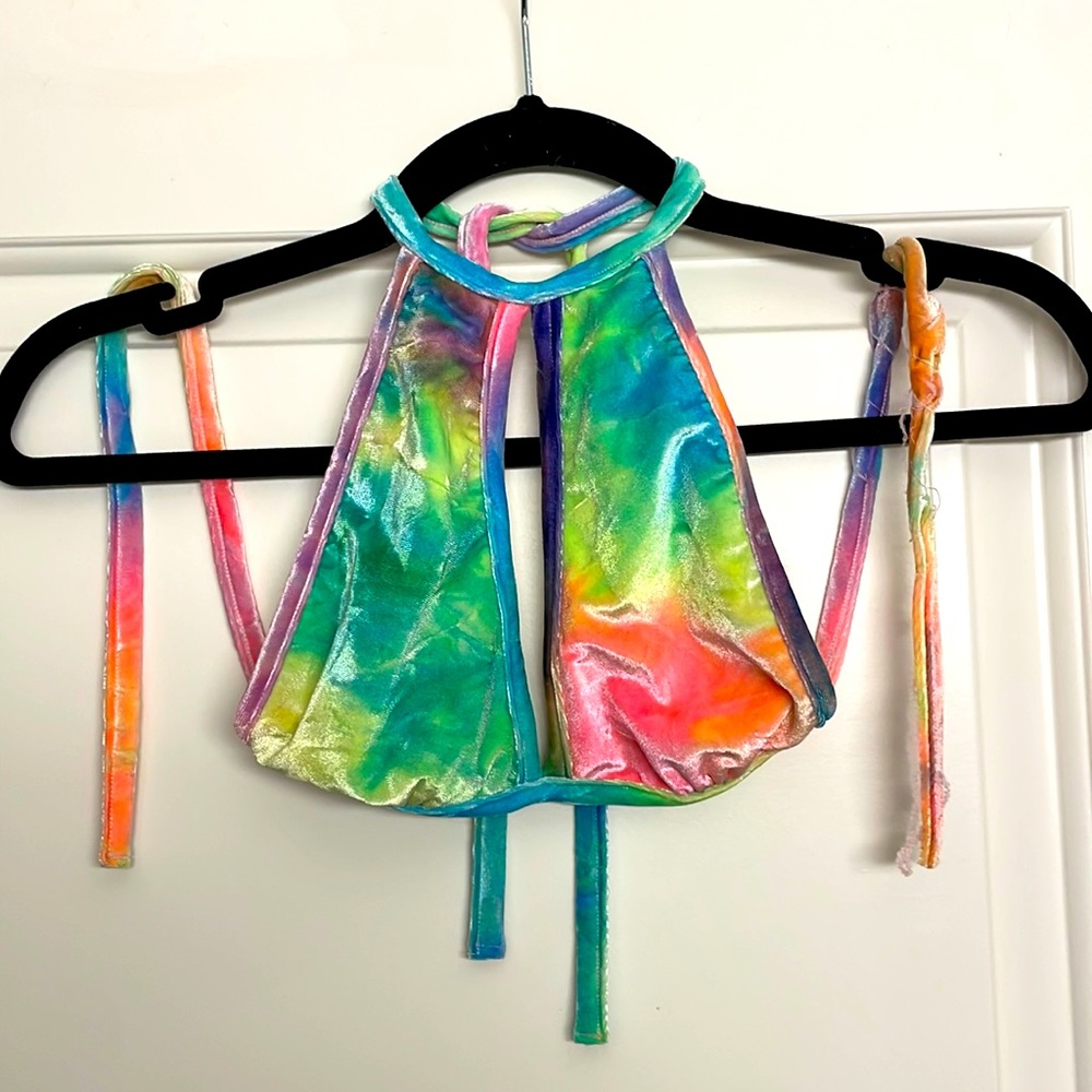 CUSTOM HANDMADE Eat. Sleep. Rave. Rainbow Tie Dye Keyhole Top